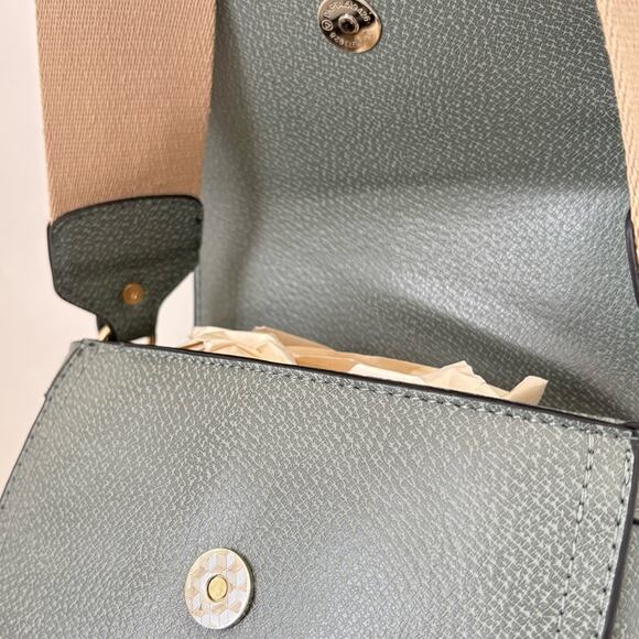 NEW True Religion Crossbody Mini Bag Sage Green Gold Horseshoe Logo Adjustable - Picture 7 of 8
